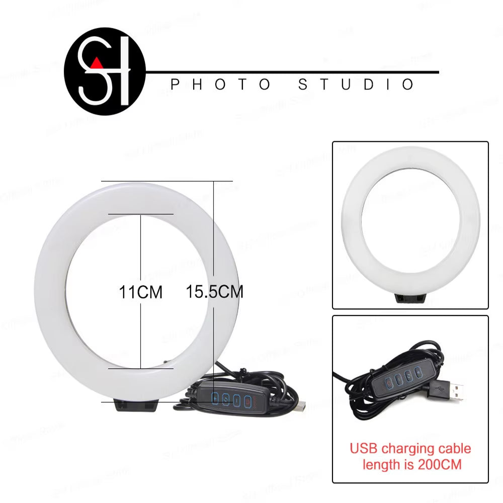 6Inch Mini LED Desktop Video Ring Light Selfie Lamp with Tripod Stand USB Plug for Youtube Live Photo Photography Studio