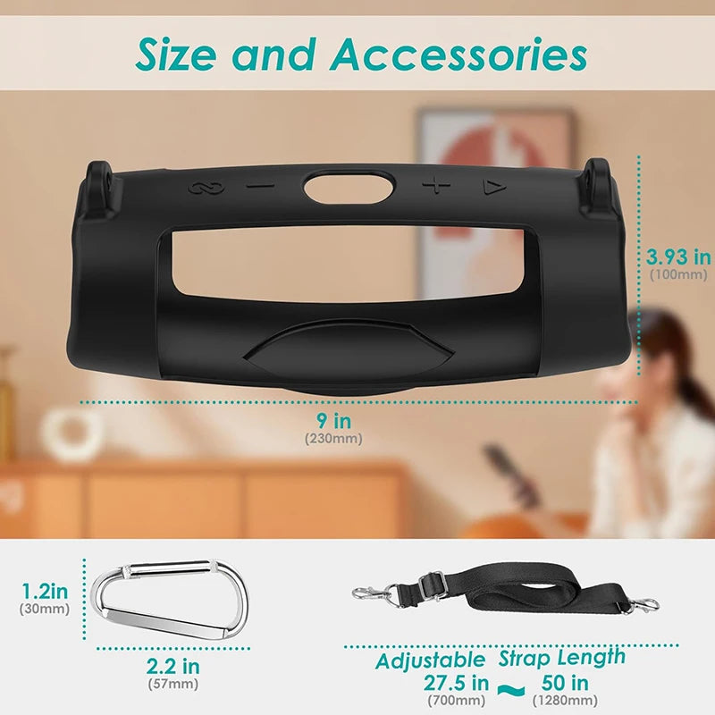 Newest Bluetooth Speaker Case Soft Silicone Cover Skin with Strap Carabiner for JBL Charge 5 Wireless Bluetooth Speaker Bag