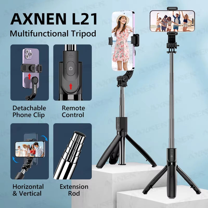 L21 Phone Selfie Stick Cellphone Tripod with Extension Rod Bluetooth Remote Control for Android IOS Smartphone Shoot Vlog
