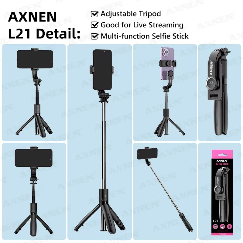 L21 Phone Selfie Stick Cellphone Tripod with Extension Rod Bluetooth Remote Control for Android IOS Smartphone Shoot Vlog