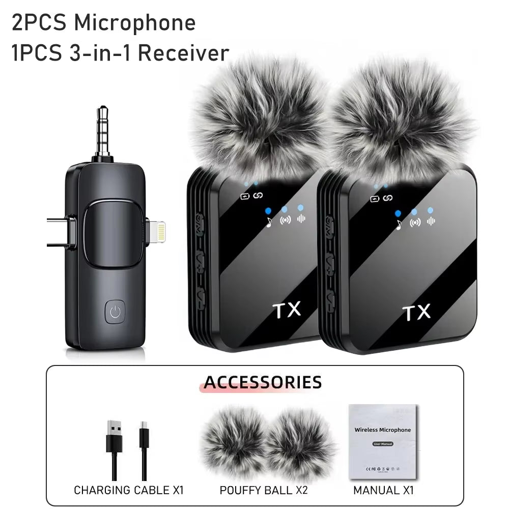 3In1 Microphone for Iphone/Android, Wireless, 328Ft Transmission, Mini Microphone for Record Interview
