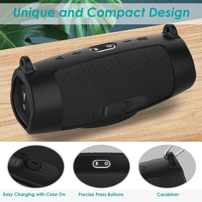 Newest Bluetooth Speaker Case Soft Silicone Cover Skin with Strap Carabiner for JBL Charge 5 Wireless Bluetooth Speaker Bag
