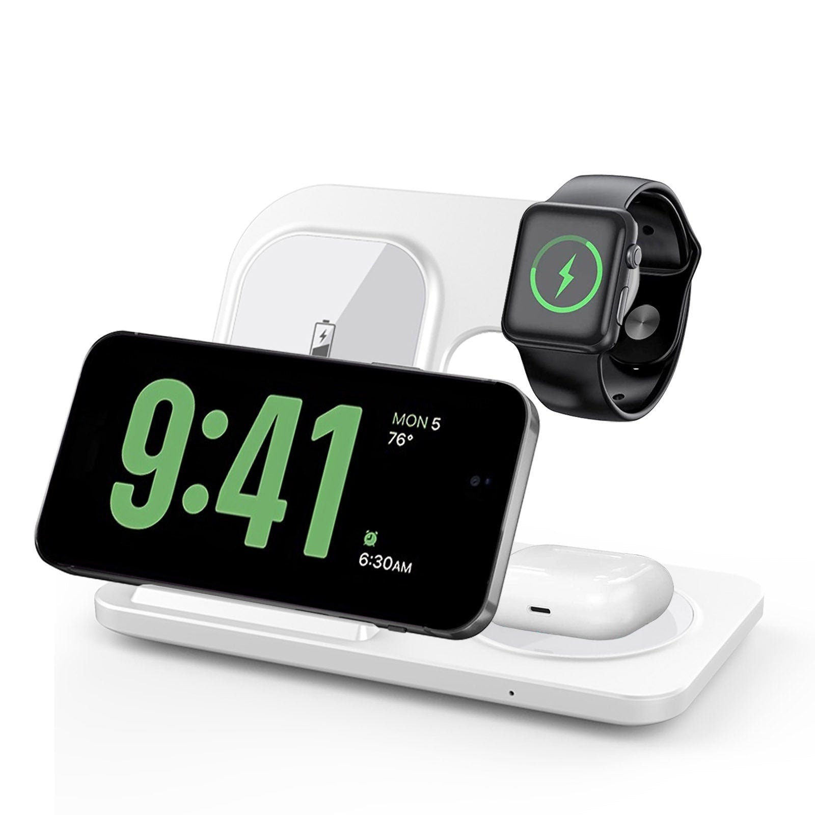 3-in-1 Wireless Charging Station - Fast 15W MagSafe Charger for iPhone, Apple Watch & AirPods