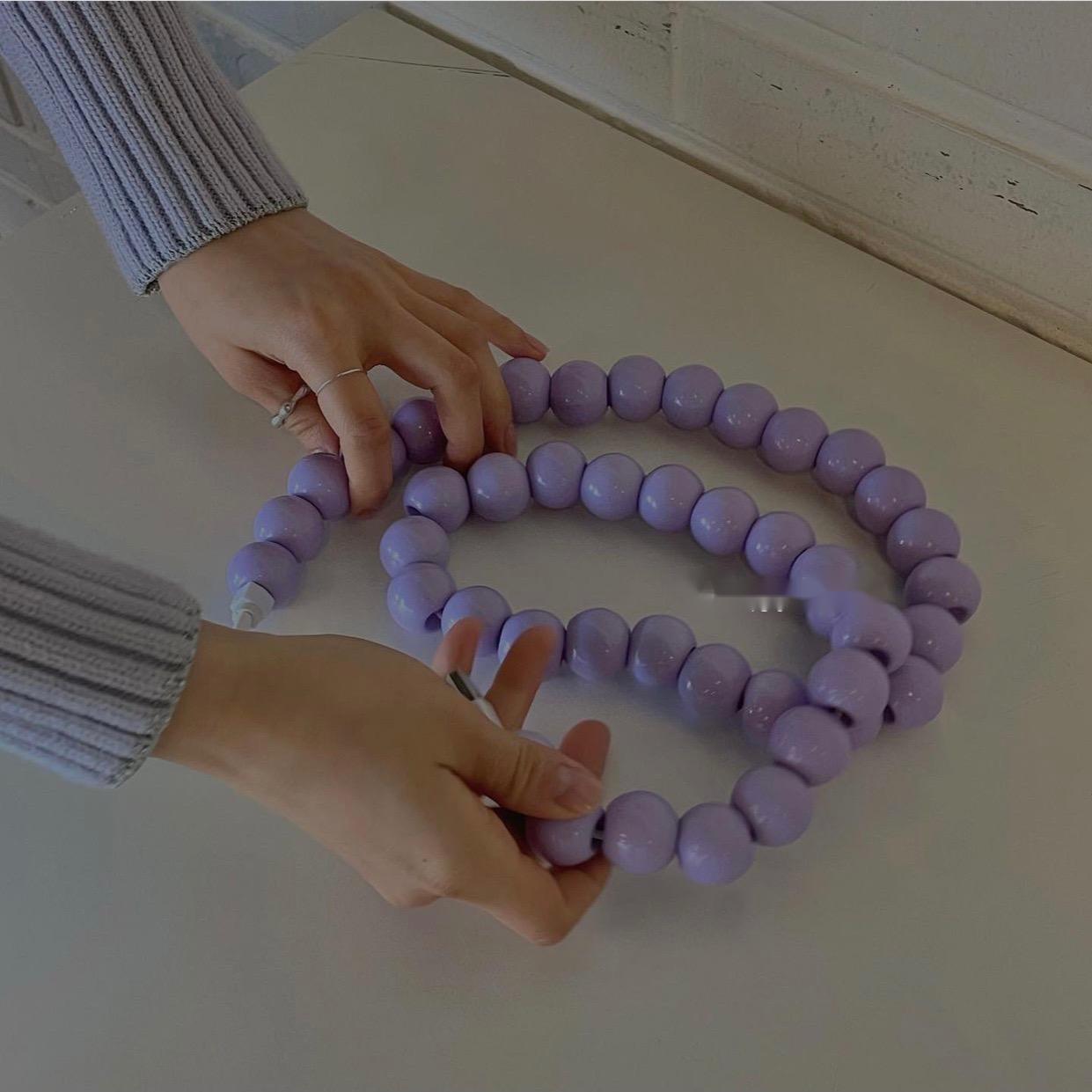 Beaded USB Charging Cable 1m Purple Plastic Beads