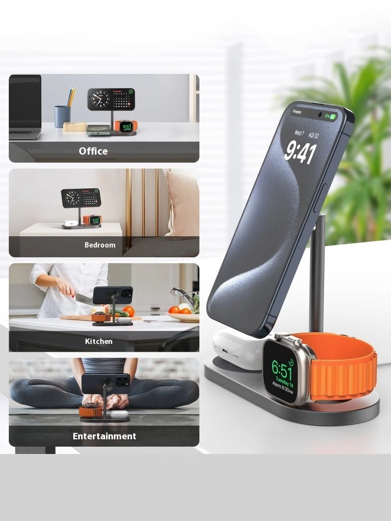 Premium 3-in-1 Wireless Charger Stand Aluminum Alloy Fast Charging