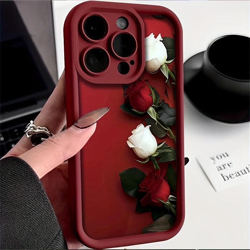 iPhone Case Frosted TPU - Anti-Fall Soft Shell Cover Wine Red Japanese Style