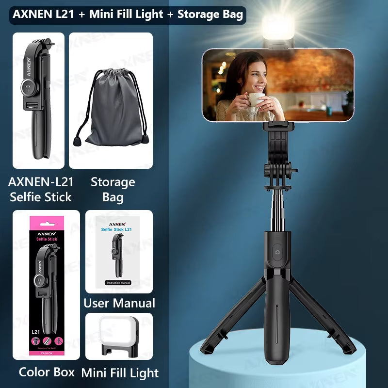 L21 Phone Selfie Stick Cellphone Tripod with Extension Rod Bluetooth Remote Control for Android IOS Smartphone Shoot Vlog