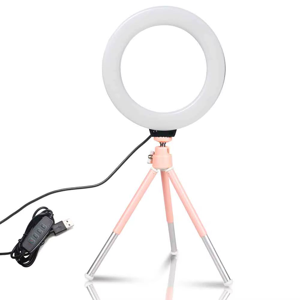 6Inch Mini LED Desktop Video Ring Light Selfie Lamp with Tripod Stand USB Plug for Youtube Live Photo Photography Studio