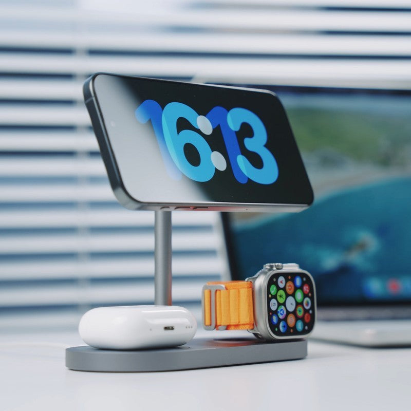 Premium 3-in-1 Wireless Charger Stand Aluminum Alloy Fast Charging