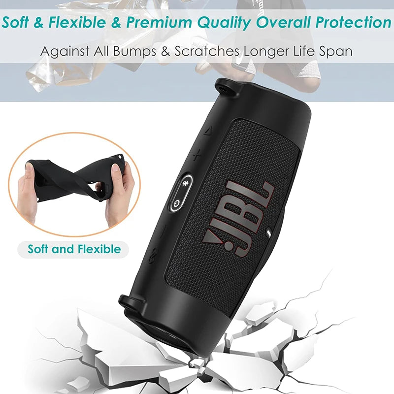 Newest Bluetooth Speaker Case Soft Silicone Cover Skin with Strap Carabiner for JBL Charge 5 Wireless Bluetooth Speaker Bag