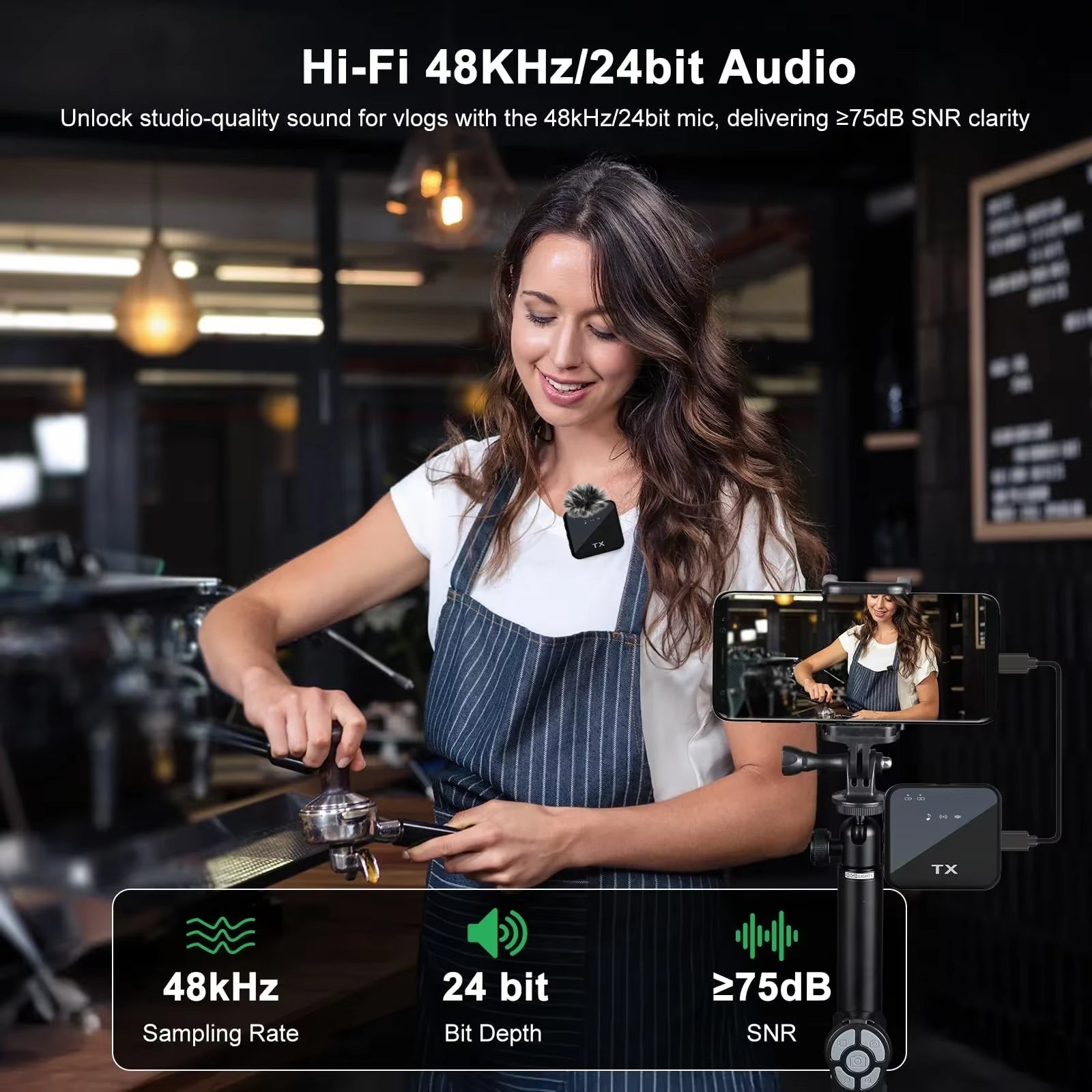 3In1 Microphone for Iphone/Android, Wireless, 328Ft Transmission, Mini Microphone for Record Interview