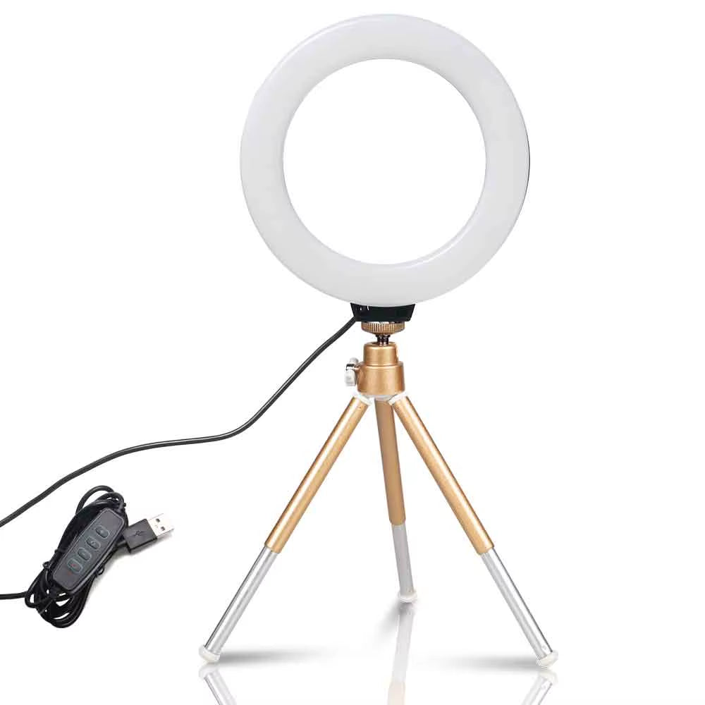 6Inch Mini LED Desktop Video Ring Light Selfie Lamp with Tripod Stand USB Plug for Youtube Live Photo Photography Studio