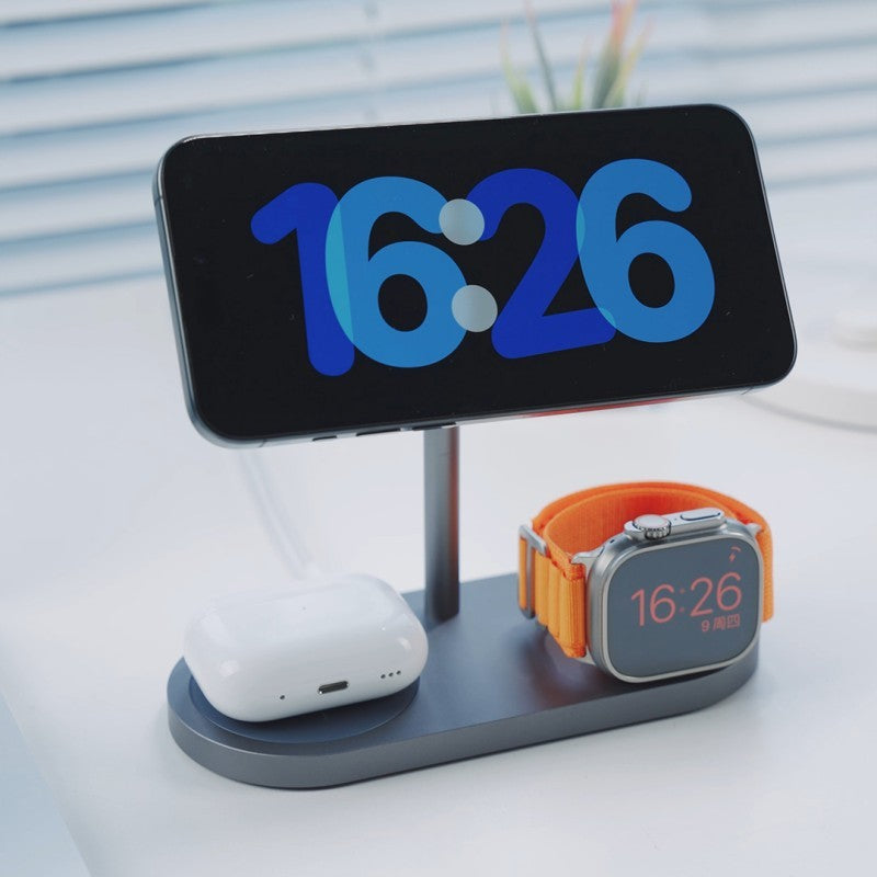 Premium 3-in-1 Wireless Charger Stand Aluminum Alloy Fast Charging