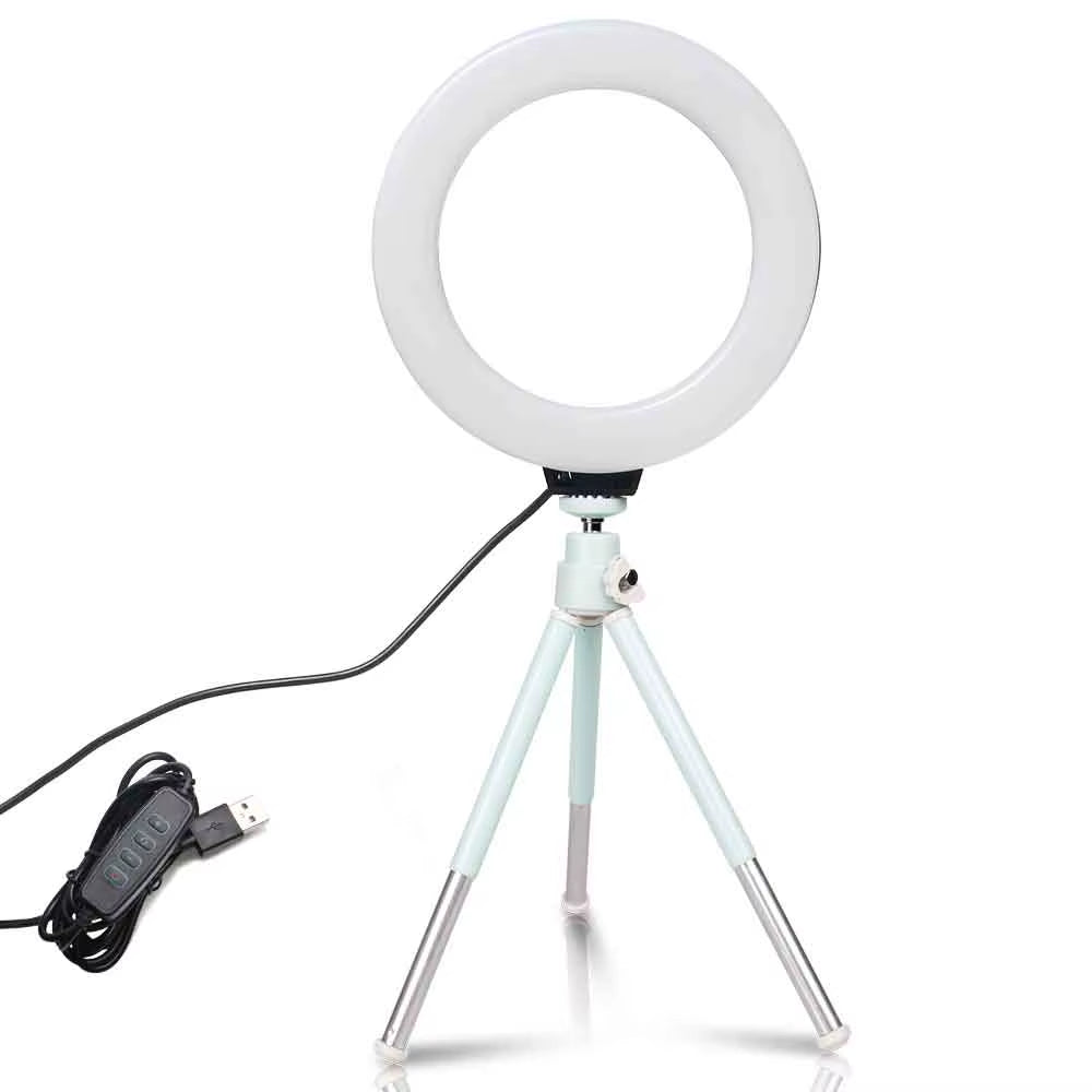 6Inch Mini LED Desktop Video Ring Light Selfie Lamp with Tripod Stand USB Plug for Youtube Live Photo Photography Studio