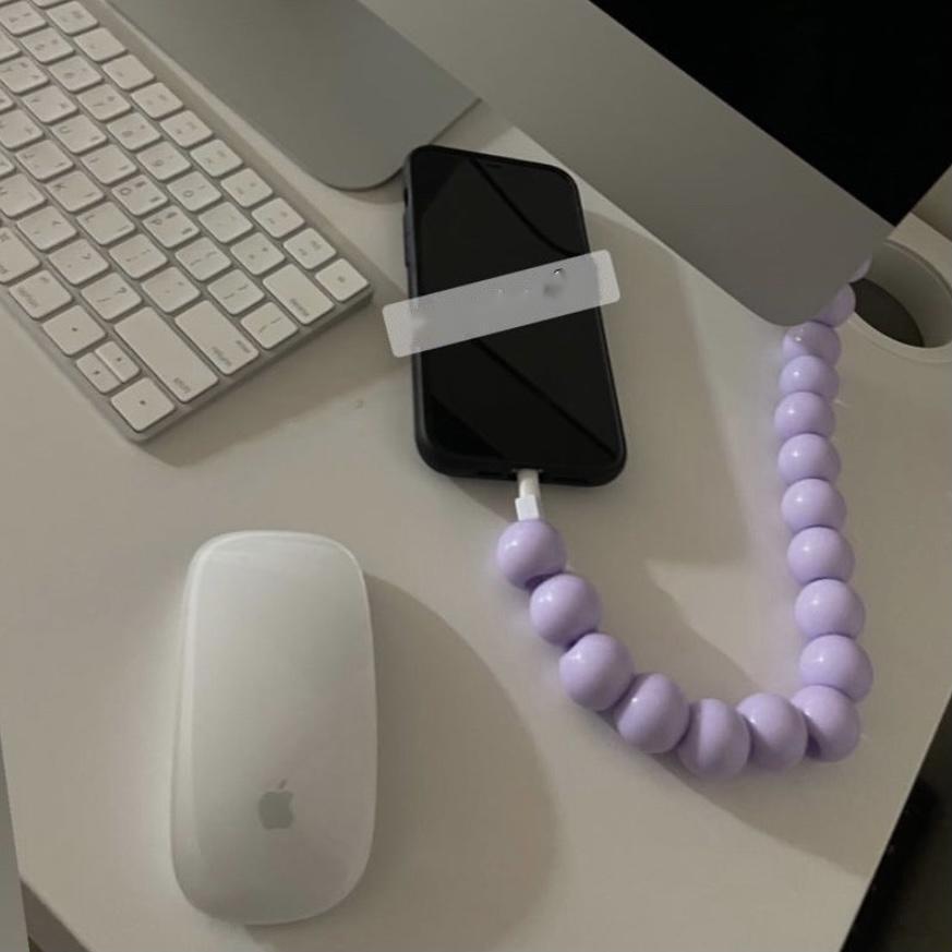 Beaded USB Charging Cable 1m Purple Plastic Beads - GlitchyPhones