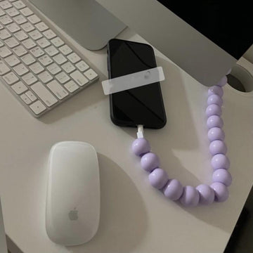 Beaded USB Charging Cable 1m Purple Plastic Beads - GlitchyPhones