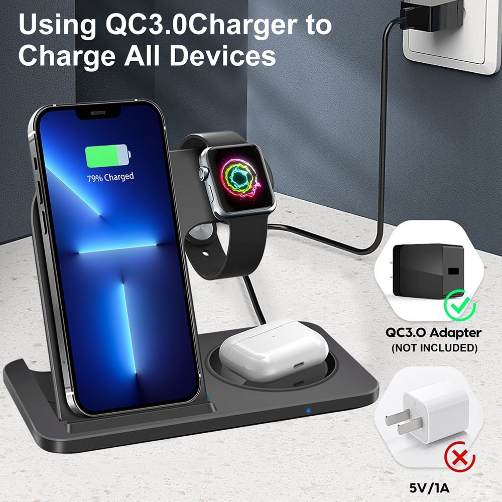 3-in-1 Wireless Charging Station - Fast 15W MagSafe Charger for iPhone, Apple Watch & AirPods - GlitchyPhones