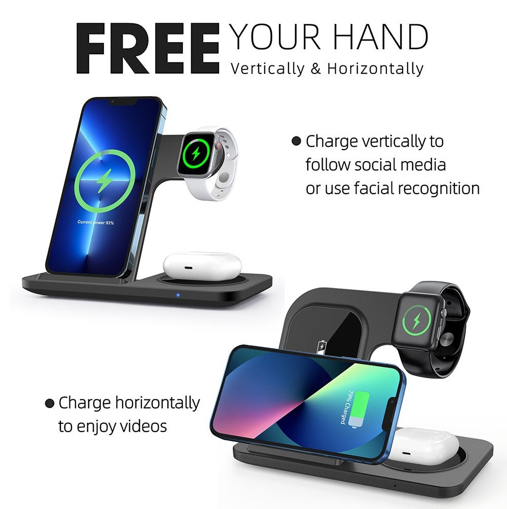 3-in-1 Wireless Charging Station - Fast 15W MagSafe Charger for iPhone, Apple Watch & AirPods - GlitchyPhones