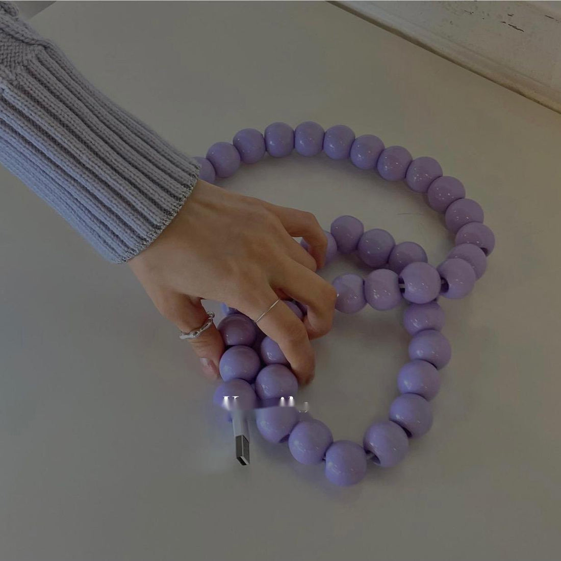 Beaded USB Charging Cable 1m Purple Plastic Beads - GlitchyPhones