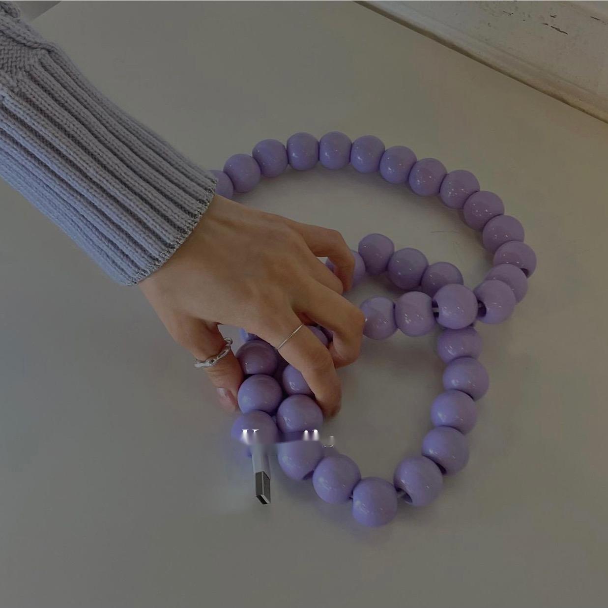 Beaded USB Charging Cable 1m Purple Plastic Beads - GlitchyPhones