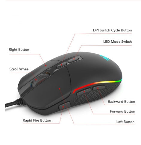 RGB Gaming Mouse - Ergonomic Wired Mouse with Adjustable DPI 1600 - GlitchyPhones