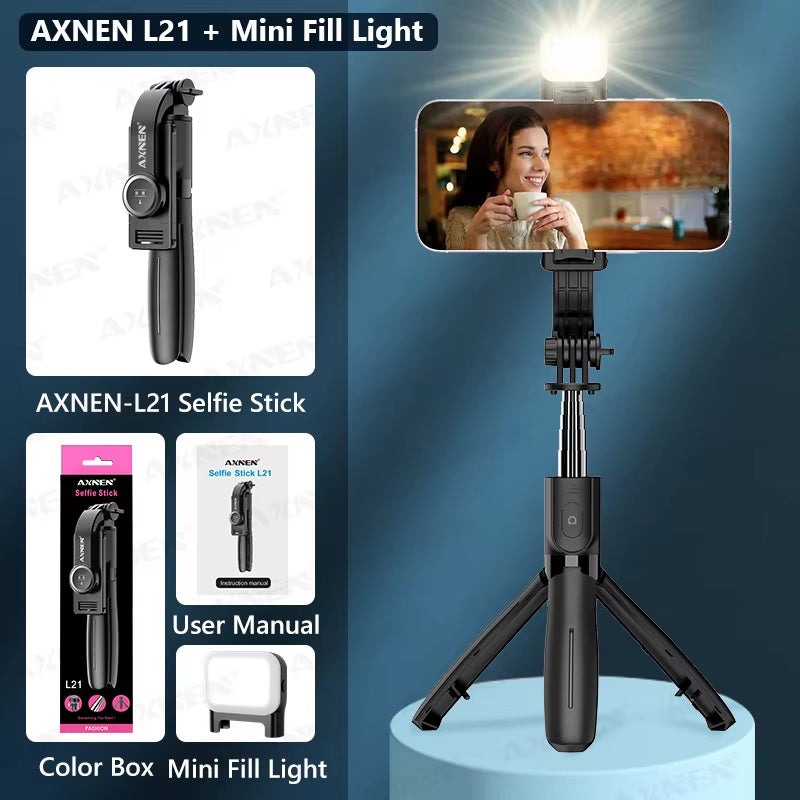 L21 Phone Selfie Stick Cellphone Tripod with Extension Rod Bluetooth Remote Control for Android IOS Smartphone Shoot Vlog