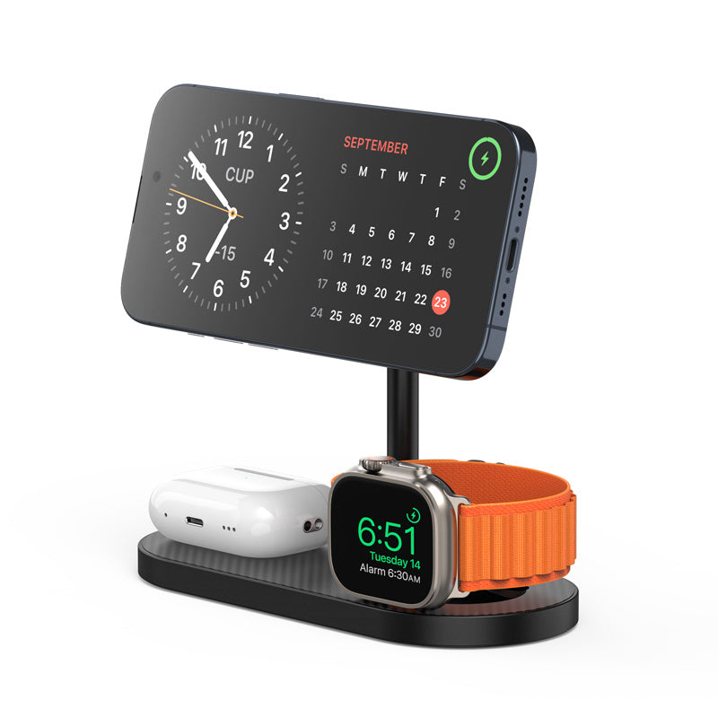 Premium 3-in-1 Wireless Charger Stand Aluminum Alloy Fast Charging - GlitchyPhones