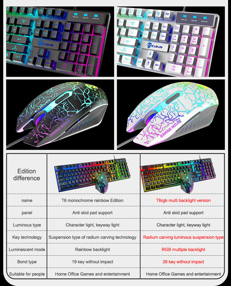 RGB Gaming Keyboard and Mouse Set - Luminous Backlit Combo - GlitchyPhones