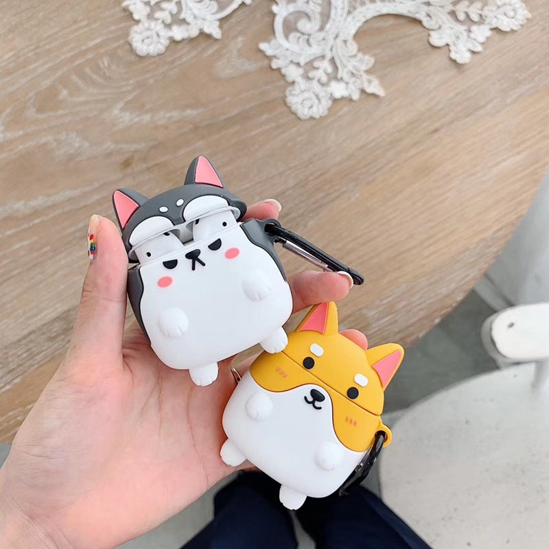 AirPods Case Cute Dog Design Silicone Hook Shiba Inu & Husky - GlitchyPhones