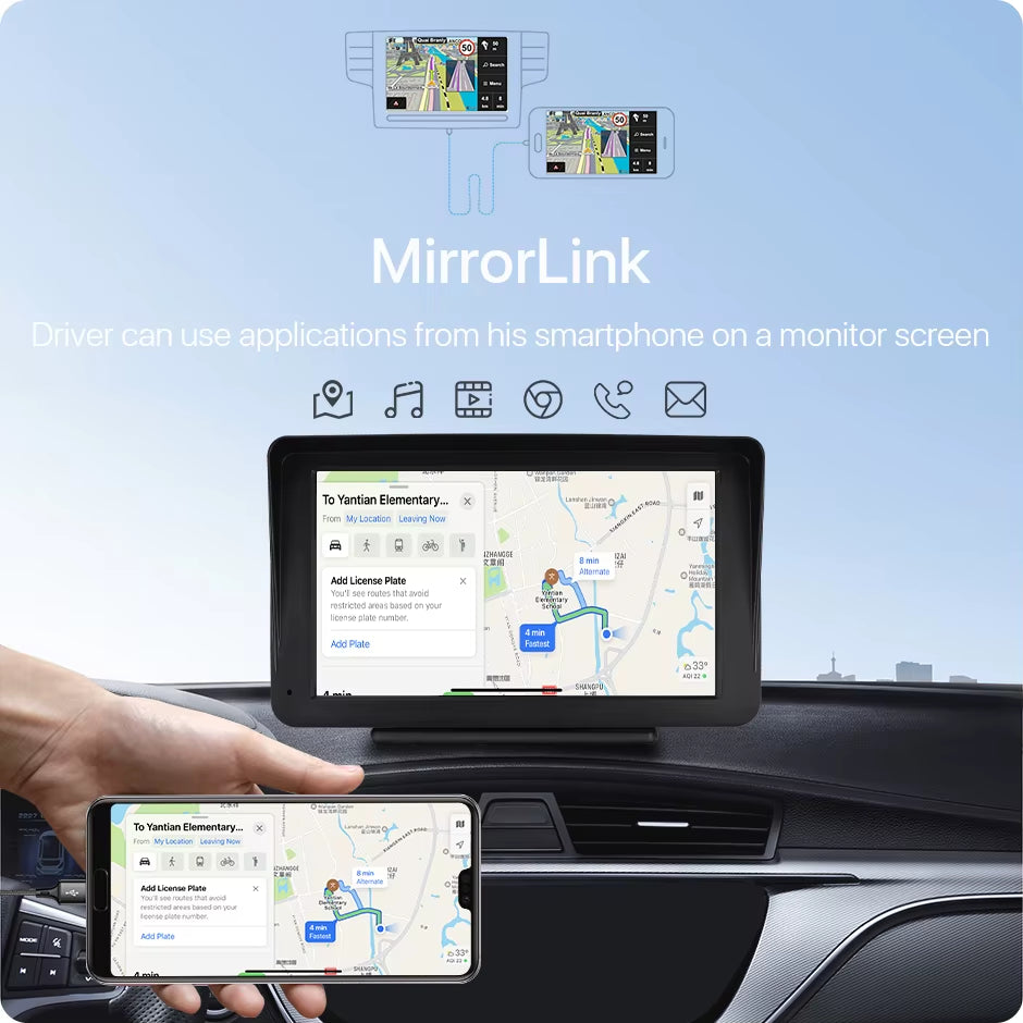 Greenyi Wireless Apple Carplay Android Auto 7 Inch HD Touch Screen Portable Car Radio Multimedia Video Player T86 Monitor