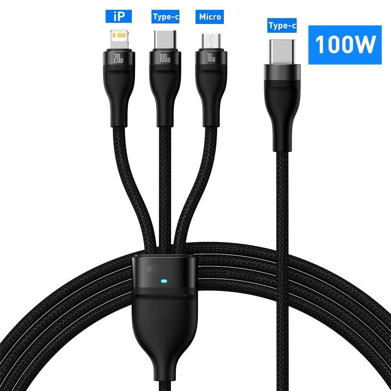3 In 1 USB C Cable For IPhone 14 Pro 11 Charger Cable 100W - GlitchyPhones