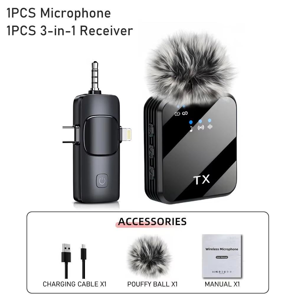3In1 Microphone for Iphone/Android, Wireless, 328Ft Transmission, Mini Microphone for Record Interview