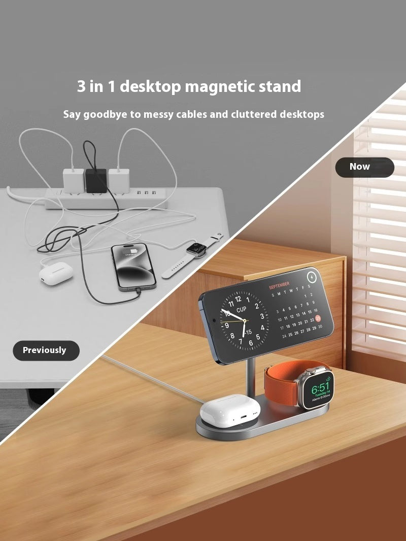 Premium 3-in-1 Wireless Charger Stand Aluminum Alloy Fast Charging