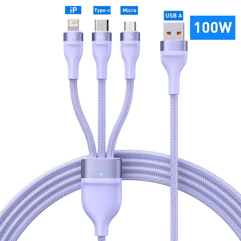 3 In 1 USB C Cable For IPhone 14 Pro 11 Charger Cable 100W - GlitchyPhones