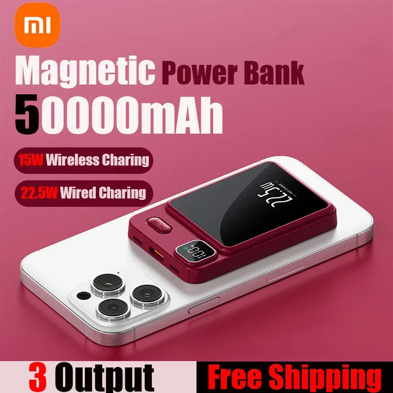 Xiaomi 50000Mah Magnetic Wireless Charger Power Bank for Magsafe External Battery Fast Charging Powerbank for Android Iphone 14