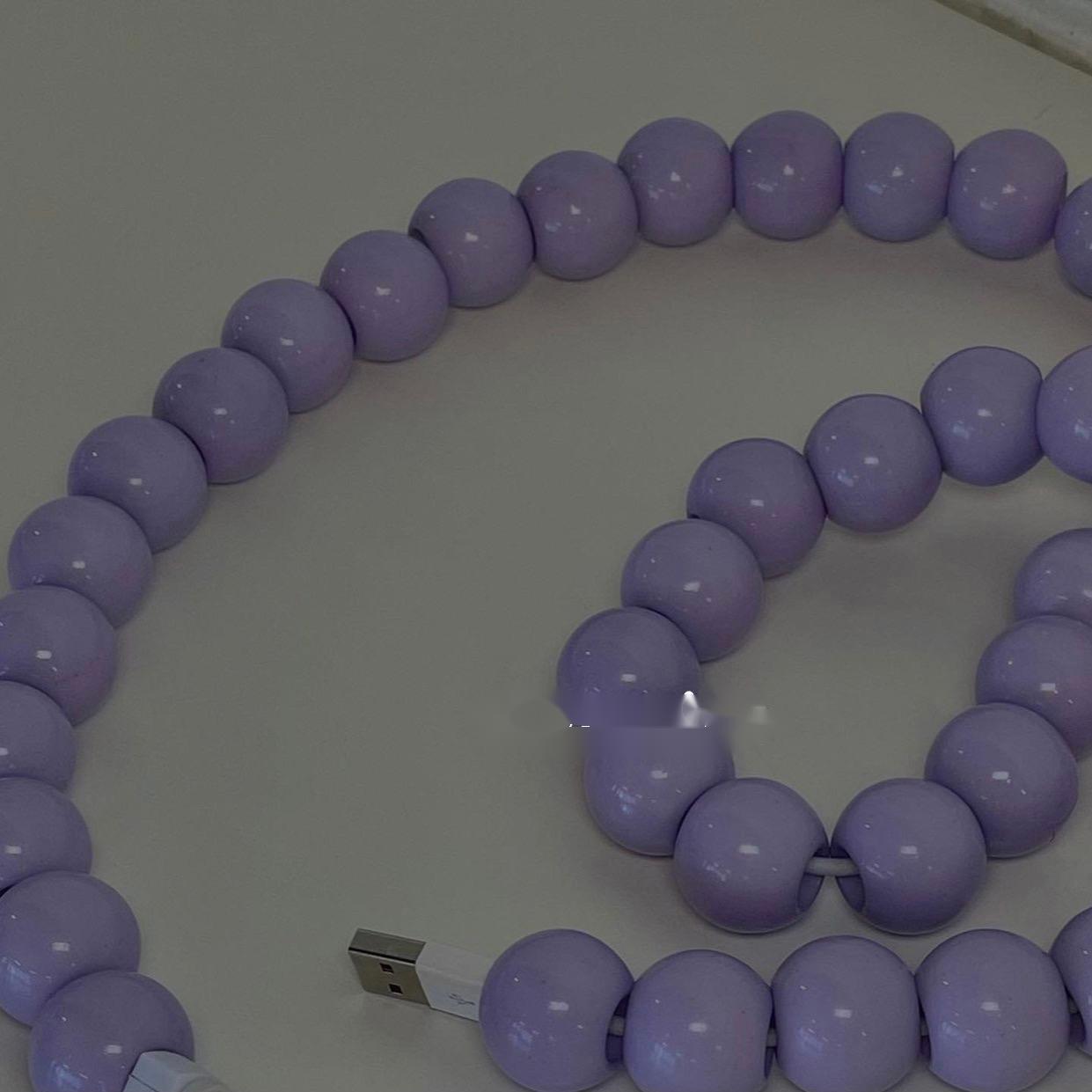 Beaded USB Charging Cable 1m Purple Plastic Beads - GlitchyPhones